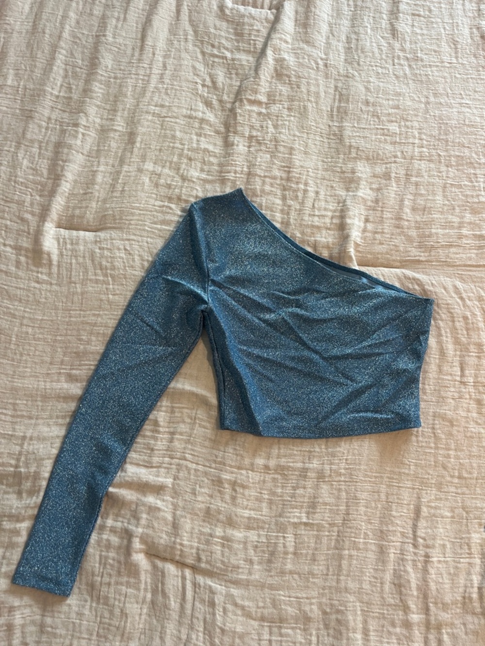 SHEIN Sparkly Blue One-Shoulder Crop Top